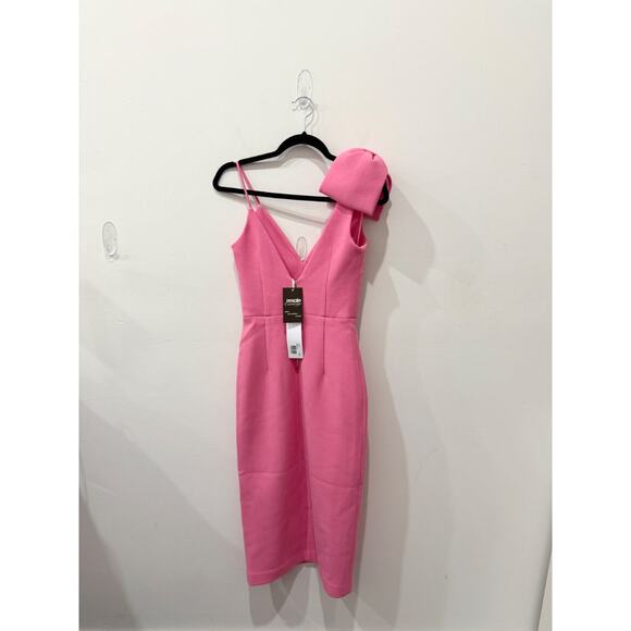 NWT Rebecca Valance Love Bow Sleeveles V-Neck Midi Sheath Dress Pink Women's 6 - Picture 4 of 10